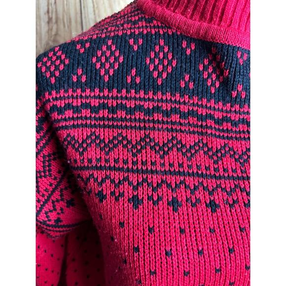 Vintage Boundary Waters Fair Isle Turtleneck Sweater Red Black Women's Size M - Picture 5 of 5